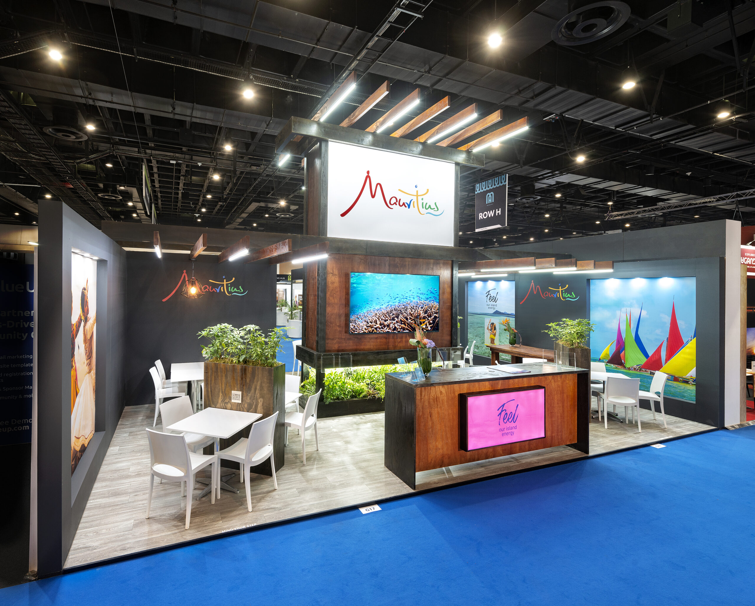 exhibition stand design by jane&paul for Mauritius Tourism at Meetings Africa 2023