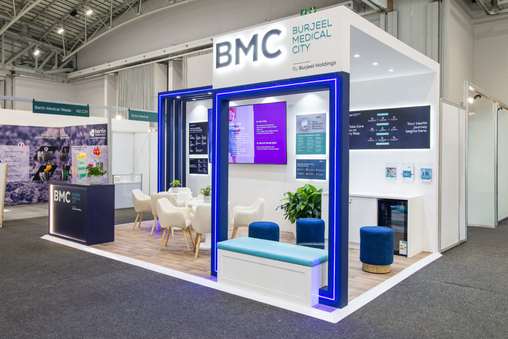 custom exhibition stand designed and built by jane&paul for BMC